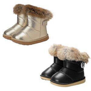 BABY GIRL Faux Fur Gold and Black Boots Set of 2